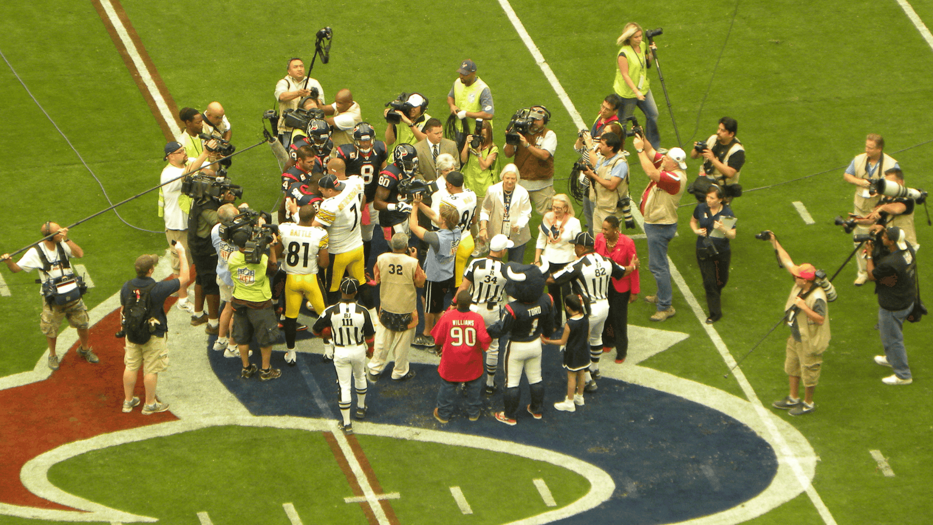 Field View of Steelers v Texans coin toss